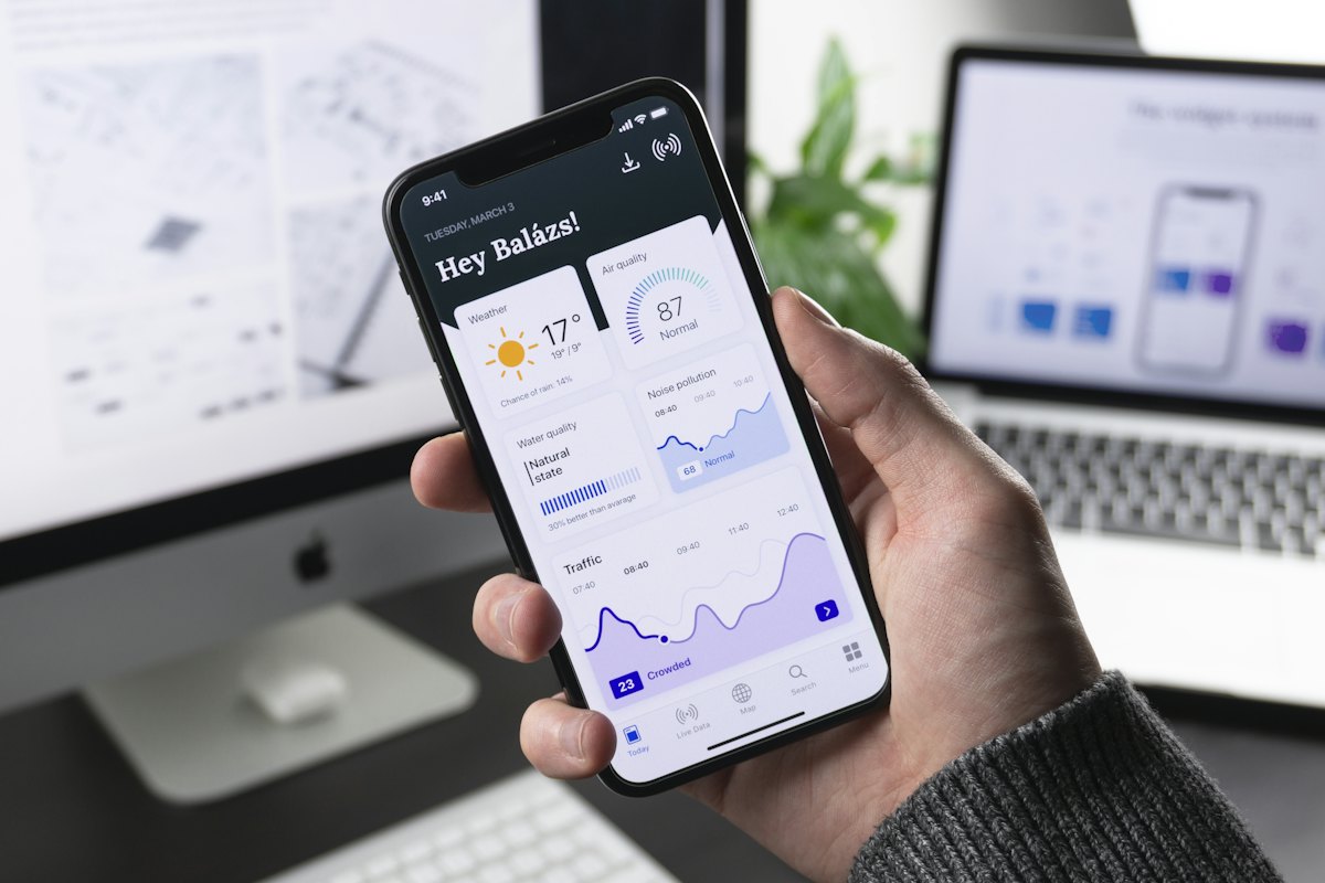 Mobile app dashboard on a smartphone